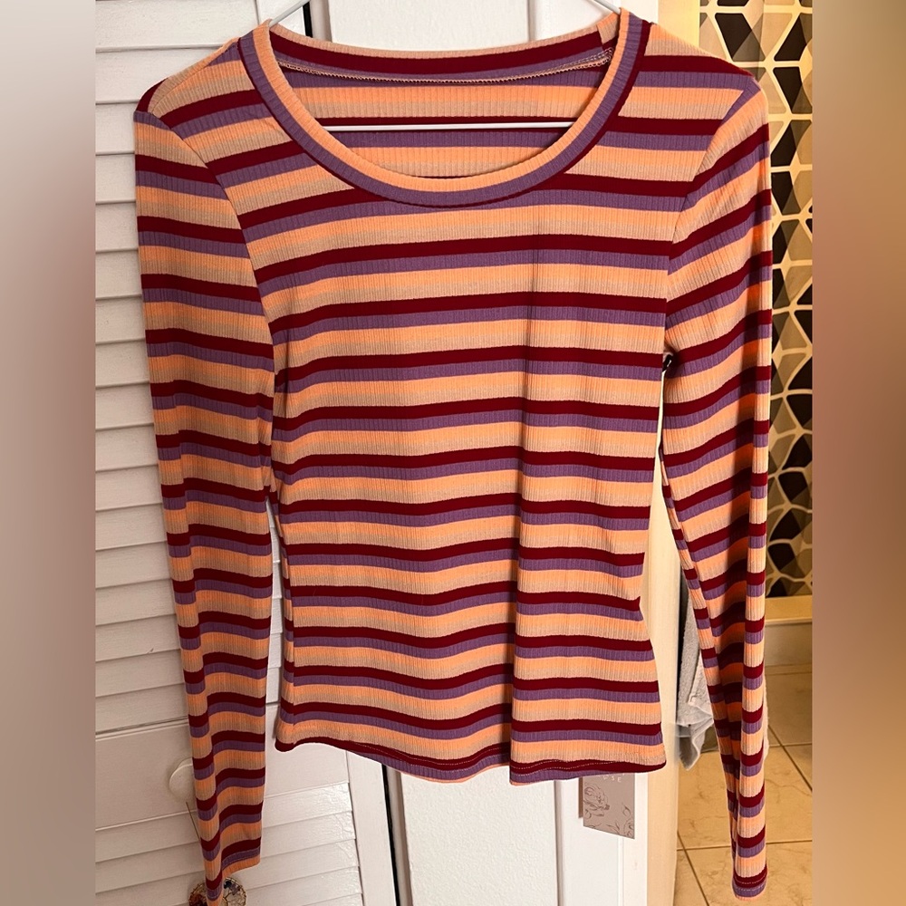 Striped Long Sleeve Top - Red and Cream